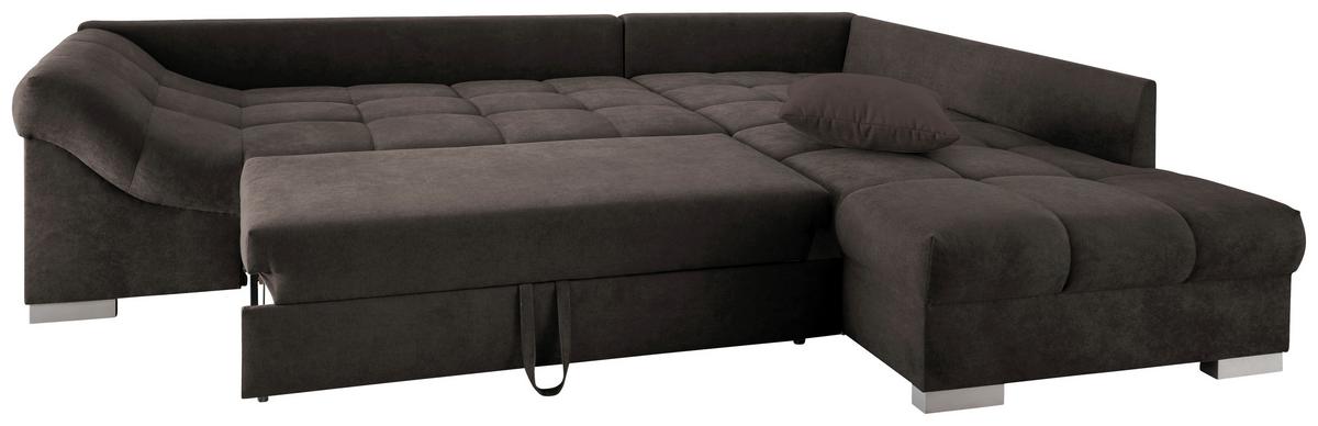 Eckschlafsofa Alvito Dunkelbraun S: 298/202 cm - Dunkelbraun/Silberfarben, Design, Textil (298/202cm) - MID.YOU