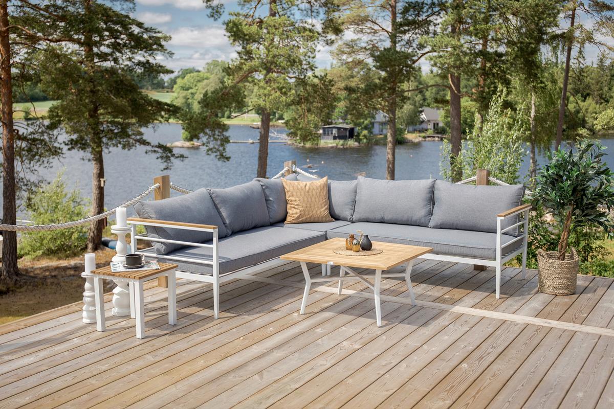 Loungegarnitur 2-Tlg Mexico Teakholz/Metall mit Kissen - Weiß, KONVENTIONELL, Holz/Metall (233/233cm) - Gardenson