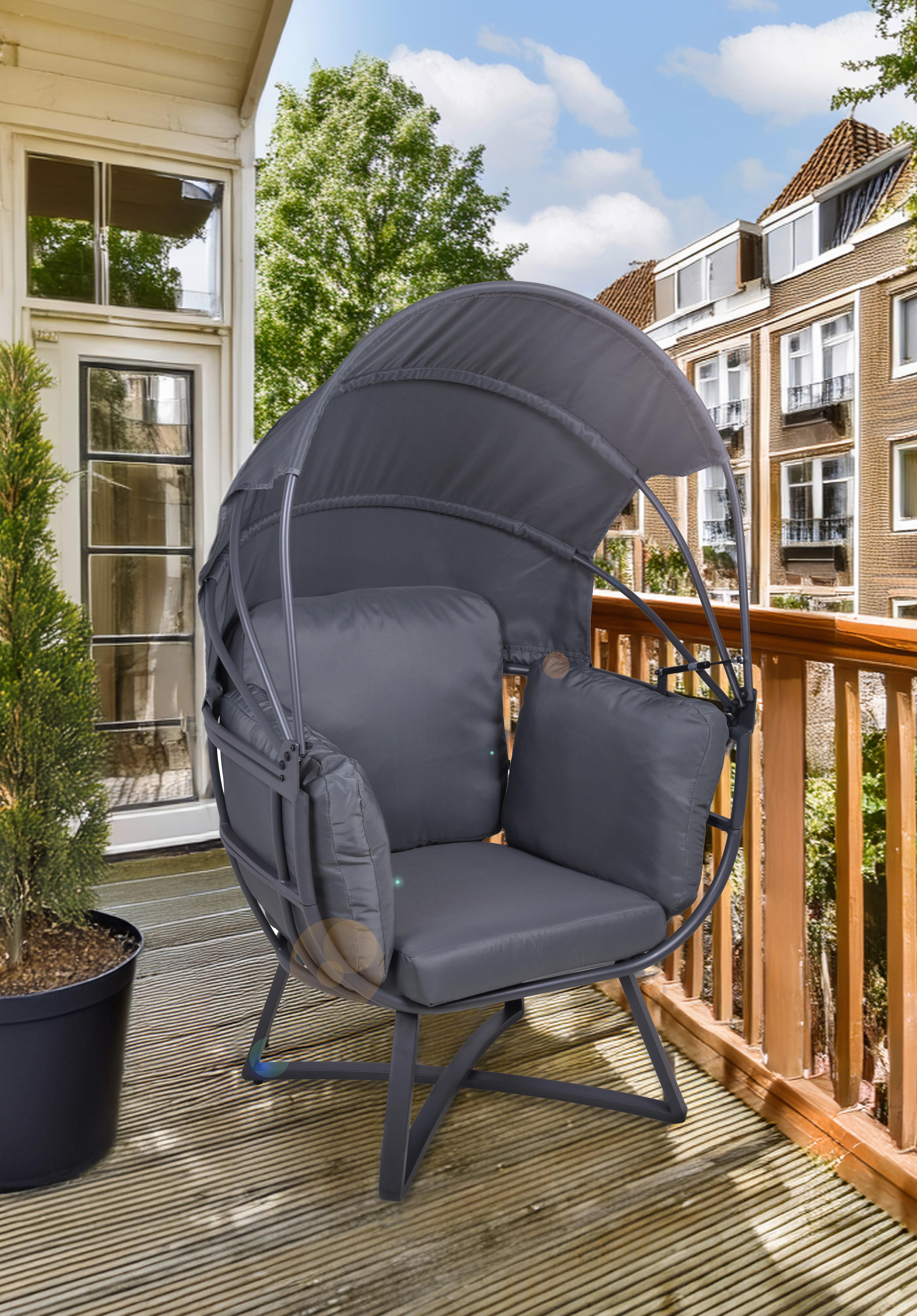 Garten-Relaxsessel Delos - Anthrazit/Grau, Basics, Kunststoff/Textil (91/152/77cm) - Gardenson