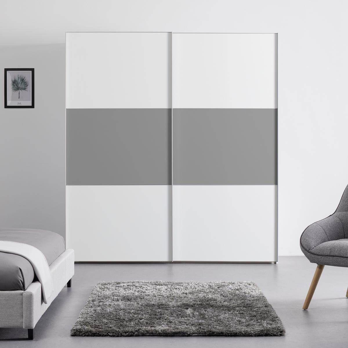 Schwebetürenschrank 200cm Includo, Weiß/grau - Weiß/Grau, MODERN, Holzwerkstoff (200/222/68cm)