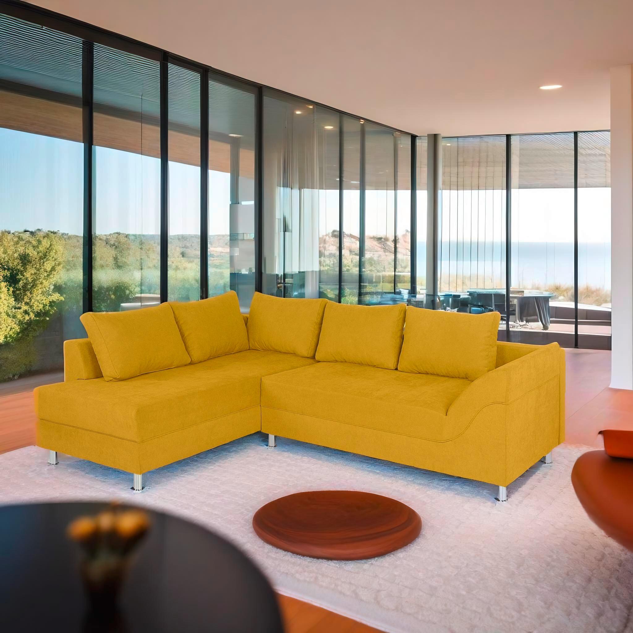 Ecksofa Bern Gelb S: 200x267 Cm - Chromfarben/Gelb, Design, Holzwerkstoff/Textil (200/267cm) - P & B