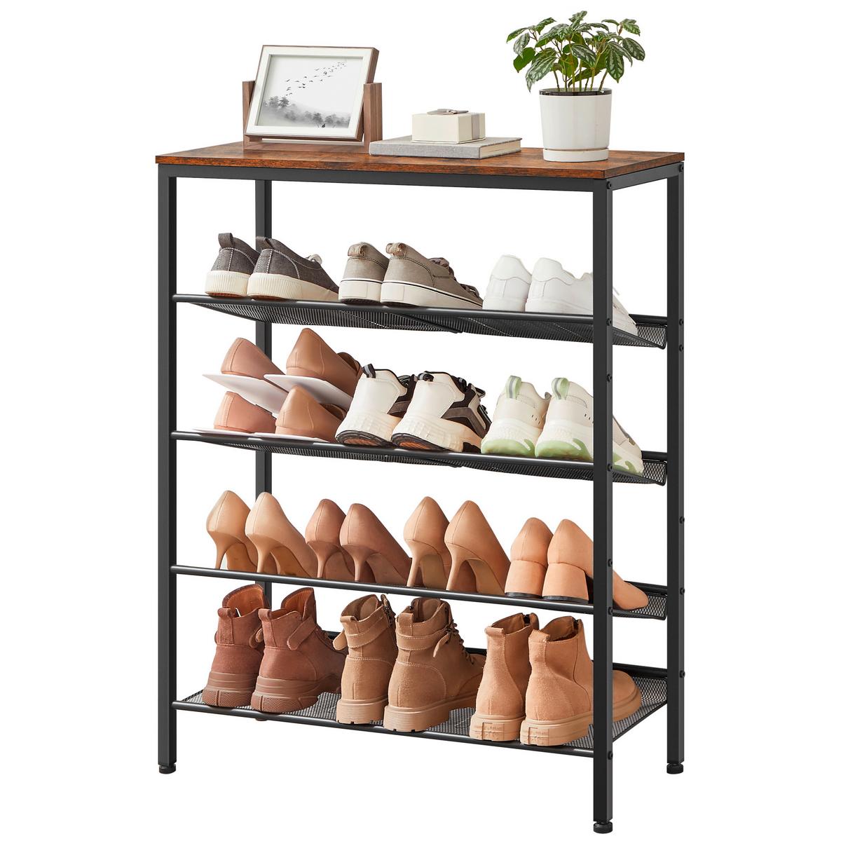Regál na topánky hnedá, čierna - hnedá/čierna, Trend, kov/kompozitné drevo (75/93/28cm) - Boxxx
