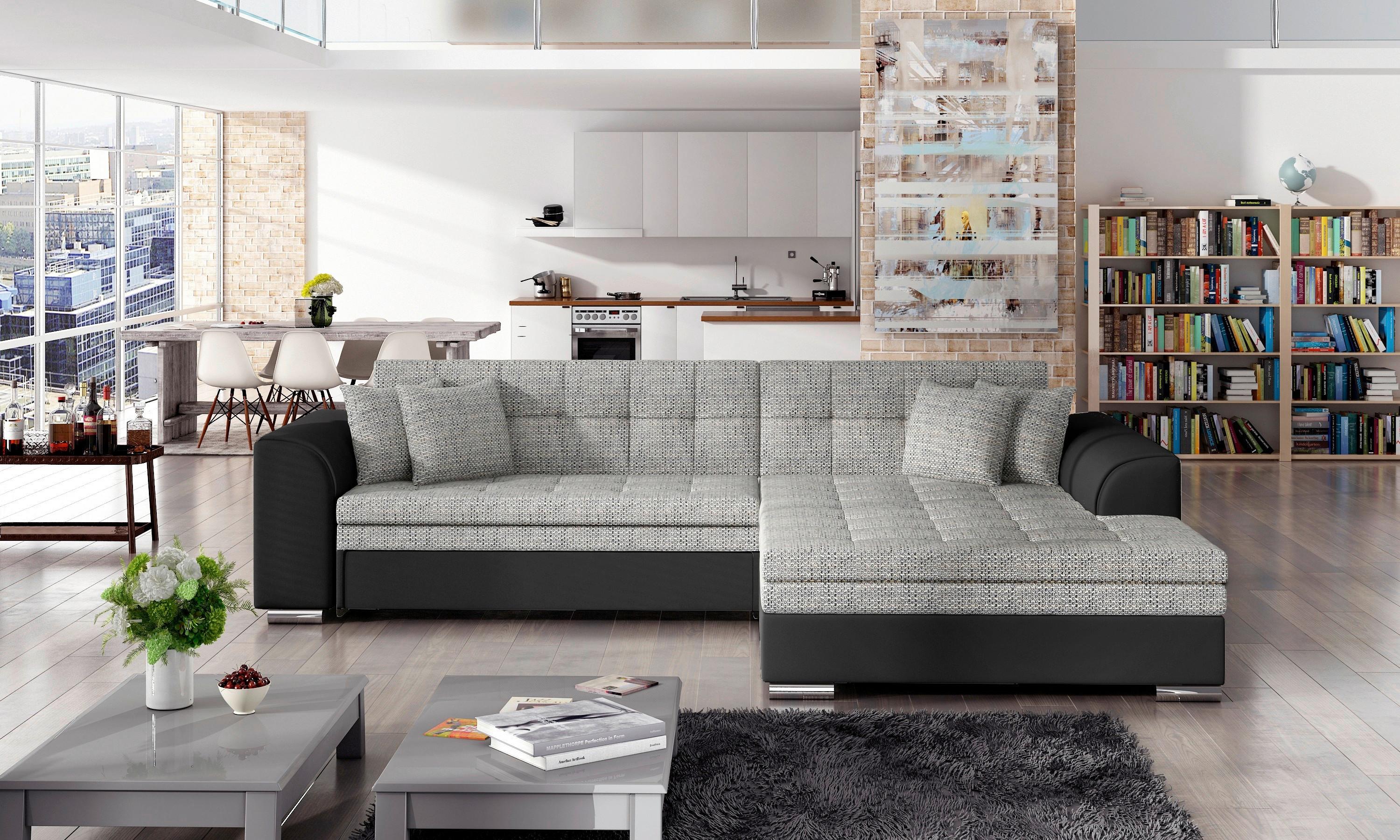 Ecksofa Sorento Grau/Schwarz S: 296x194 cm - Chromfarben/Schwarz, Design, Textil (296/194cm) - MID.YOU