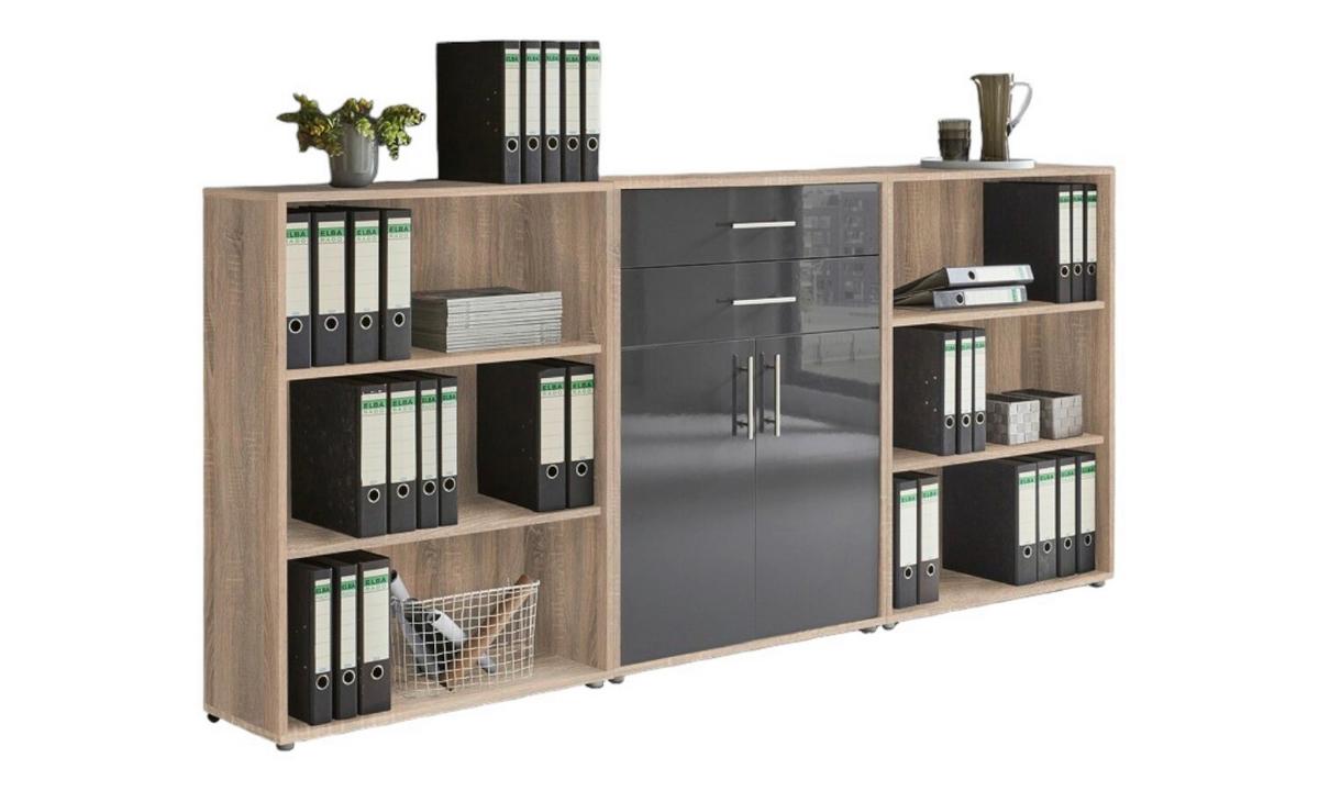 Aktenschrank Office Edition Anthr. Hg/eiche D. B: 253,2cm - Anthrazit Hochglanz/Sonoma Eiche, MODERN, Holzwerkstoff (253,2/113,6/33cm) - MID.YOU