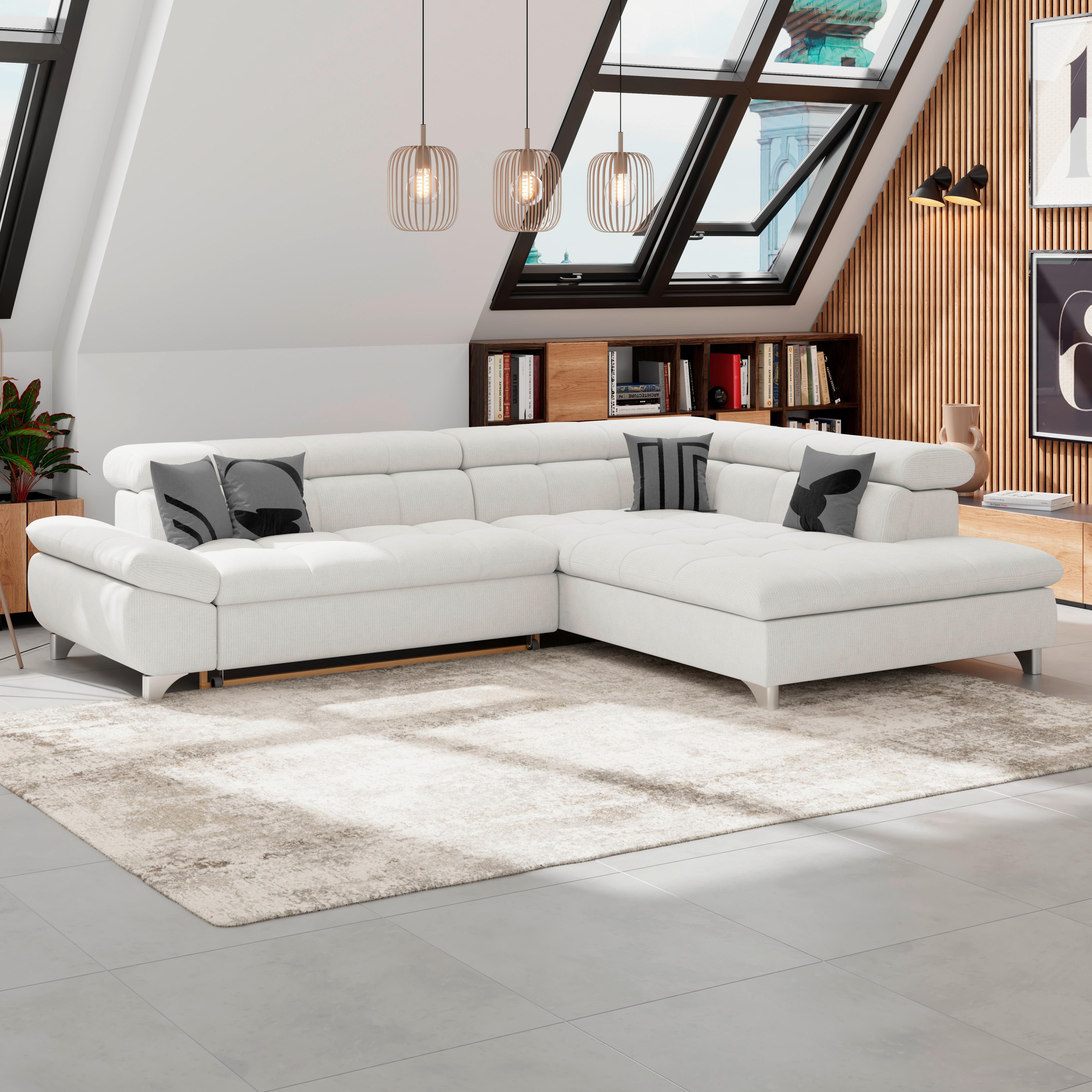 Ecksofa Mit Schlaffunktion Gemini Creme 312x234 Cm - Chromfarben/Creme, KONVENTIONELL, Textil (312/234cm)