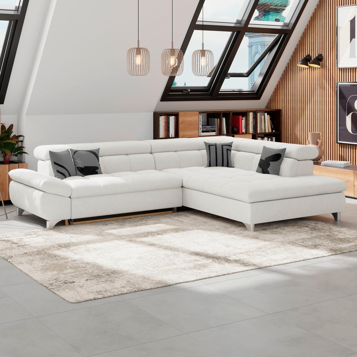 Ecksofa Mit Schlaffunktion Gemini Creme 312x234 Cm - Chromfarben/Creme, KONVENTIONELL, Textil (312/234cm)
