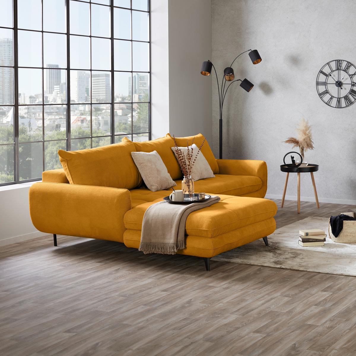 Ecksofa Wave - Beige/Senfgelb, MODERN, Textil (189/266cm)