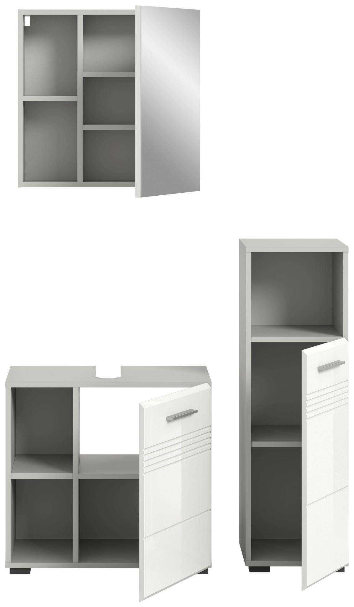 Badezimmer Copa Grau Weiß Hg B: 90 Cm - Weiß Hochglanz/Schwarz, MODERN, Holzwerkstoff (90cm) - MID.YOU
