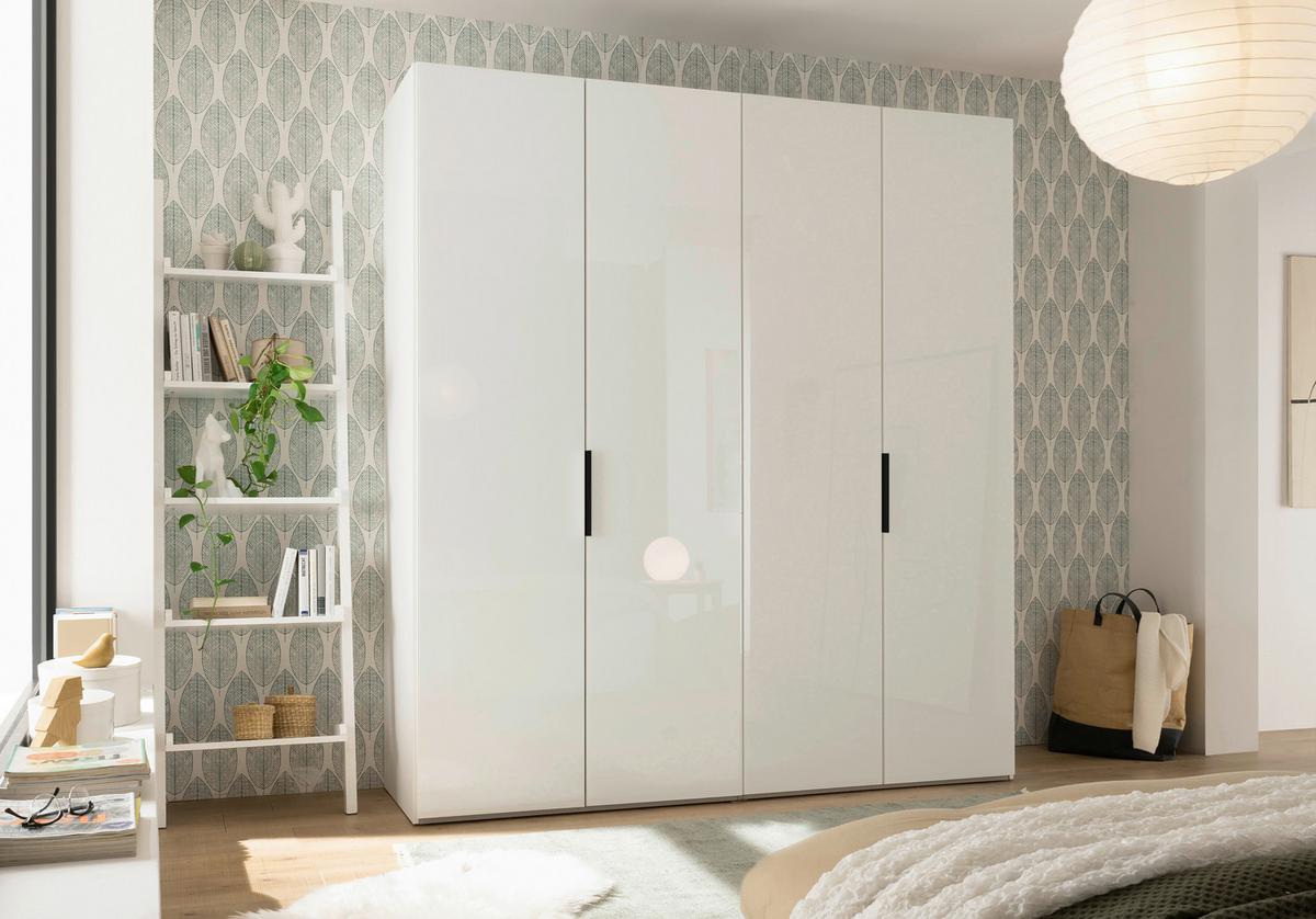 Drehtürenschrank 200 Cm Laar Weiß/weißglas - Weiß, MODERN, Holzwerkstoff (200/216/58cm) - MID.YOU