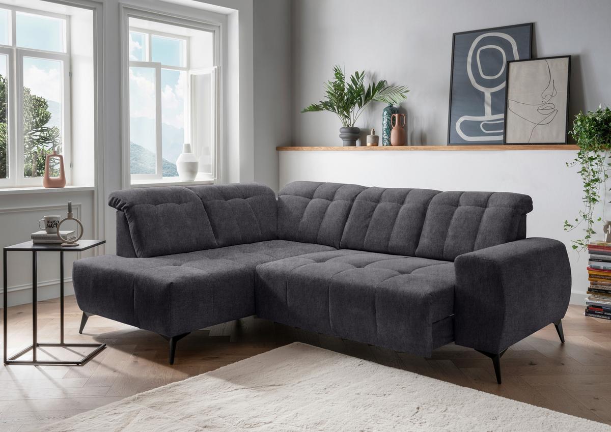 Ecksofa mit USB Anschluss Sano, Anthrazit, S: 200x261 cm - Anthrazit/Schwarz, MODERN, Textil (200/261cm) - Livetastic