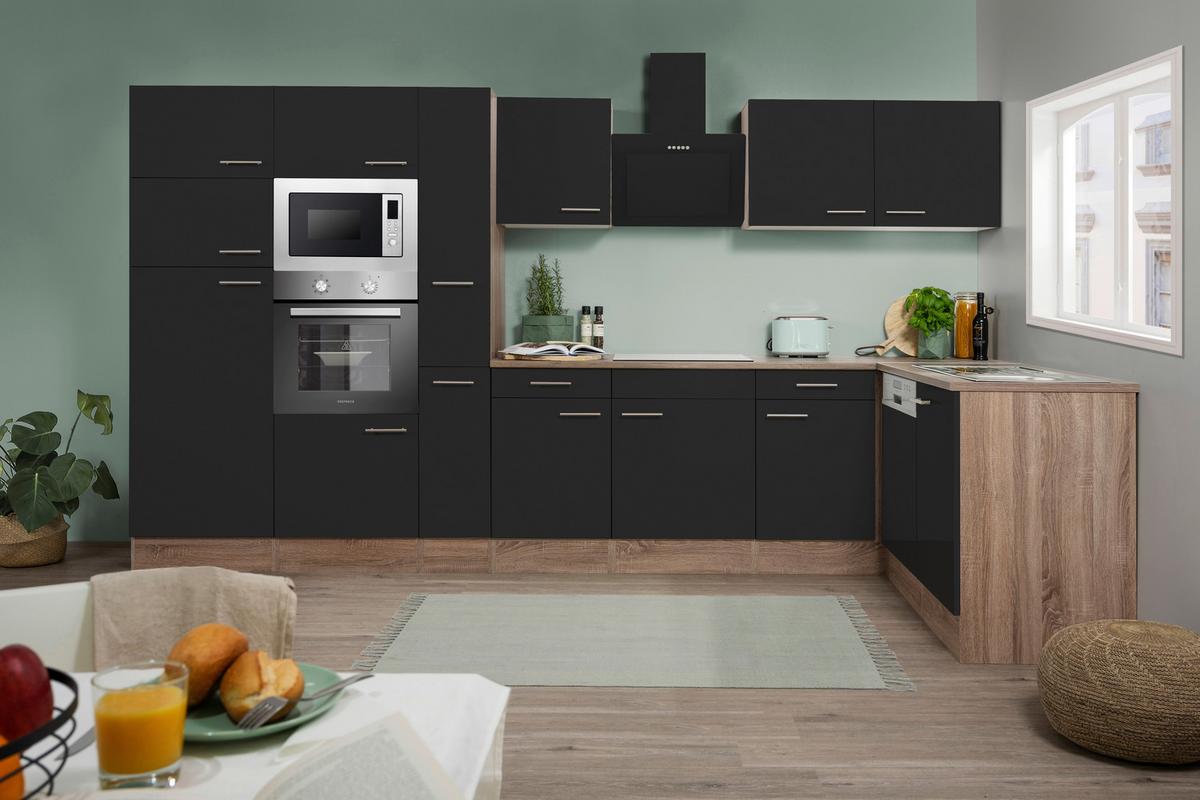 Eckküche Oliver L-Küchenblock 370 Cm - Eichefarben/Schwarz, Basics, Holzwerkstoff (370/172cm) - Respekta