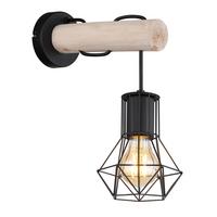 Wandleuchte 54017w - Schwarz/Naturfarben, Natur, Holz/Metall (13,3/27/32cm) - Globo