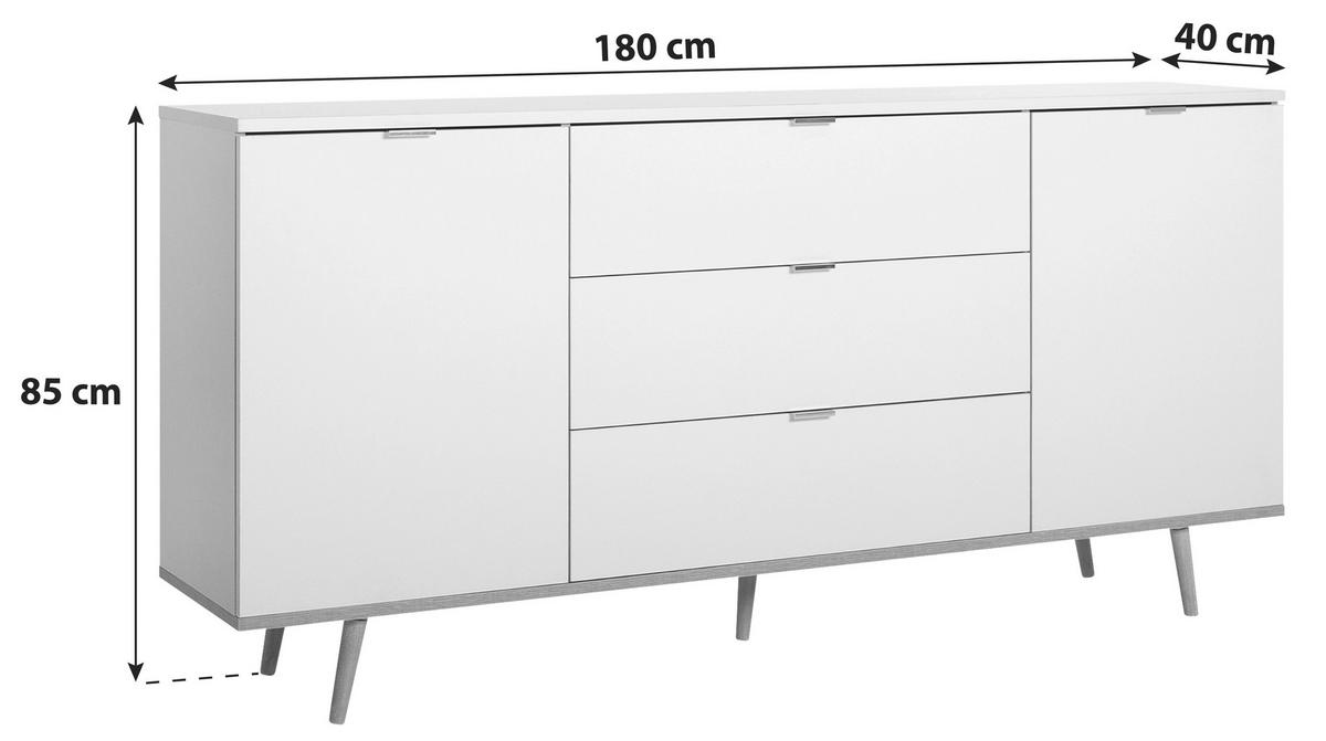 Sideboard Teilmassiv, 3 Laden 180cm Göteborg 51 Sonoma Eiche - Weiß/Sonoma Eiche, KONVENTIONELL, Holzwerkstoff (180/87/40cm) - MID.YOU