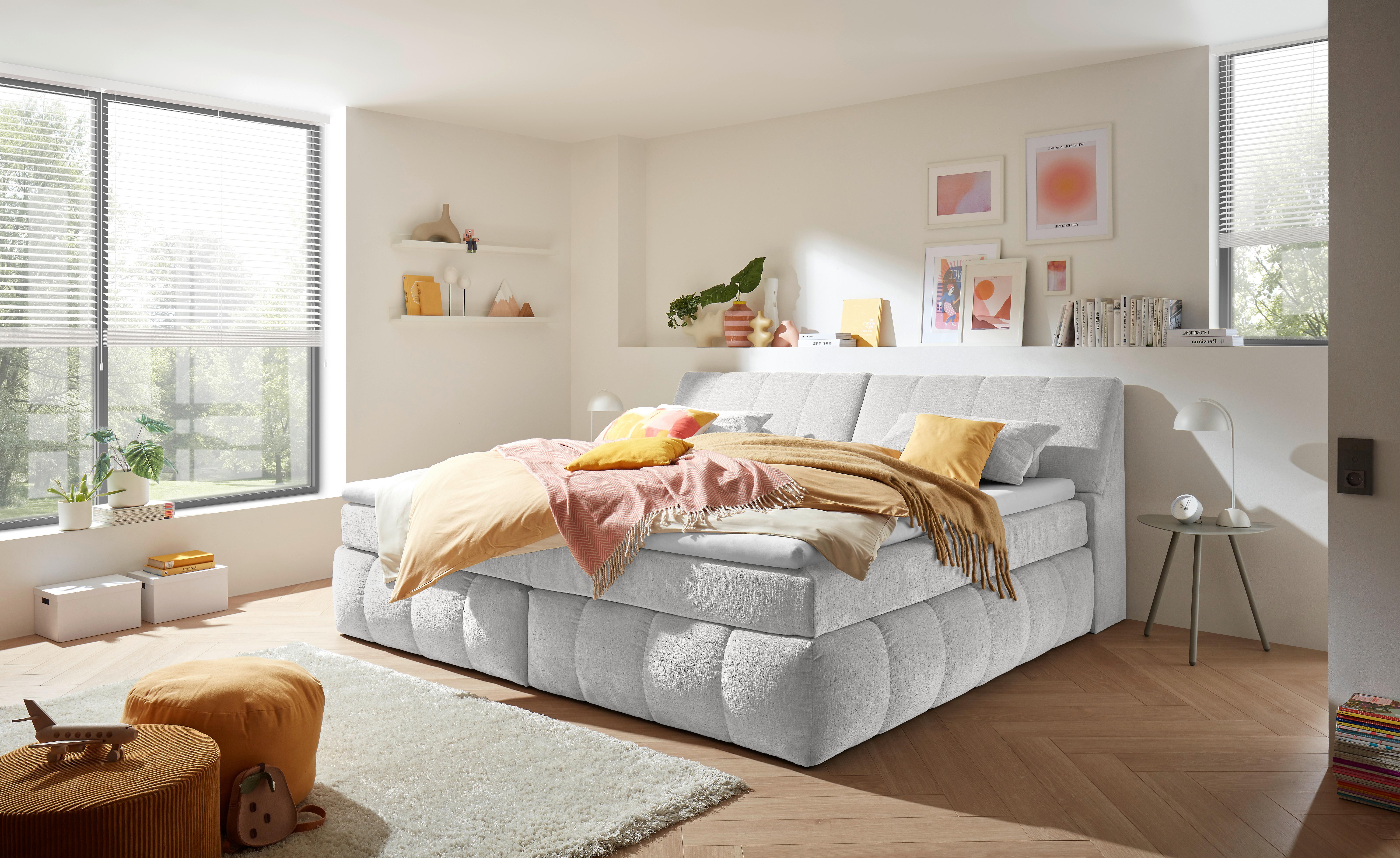 Boxspringbett Elkford 6 mit Topper & Bettkasten 240x200 - Silberfarben, MODERN, Holzwerkstoff/Textil (240/200cm) - MID.YOU