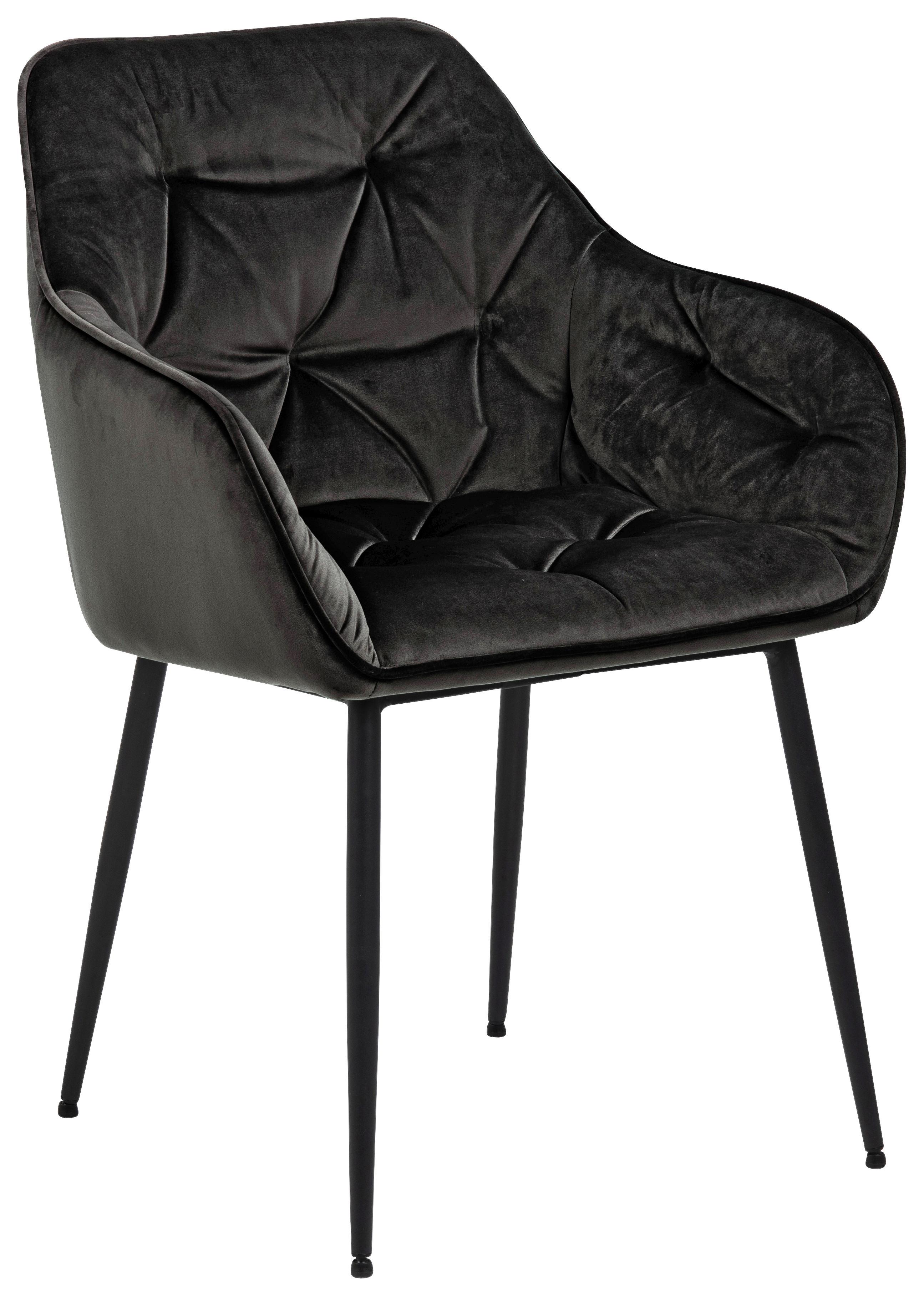 Armlehnstuhl Brooke Samtbezug Grau/braun Gepolstert - Schwarz/Braun, Trend, Textil/Metall (58/83/55cm) - Livetastic