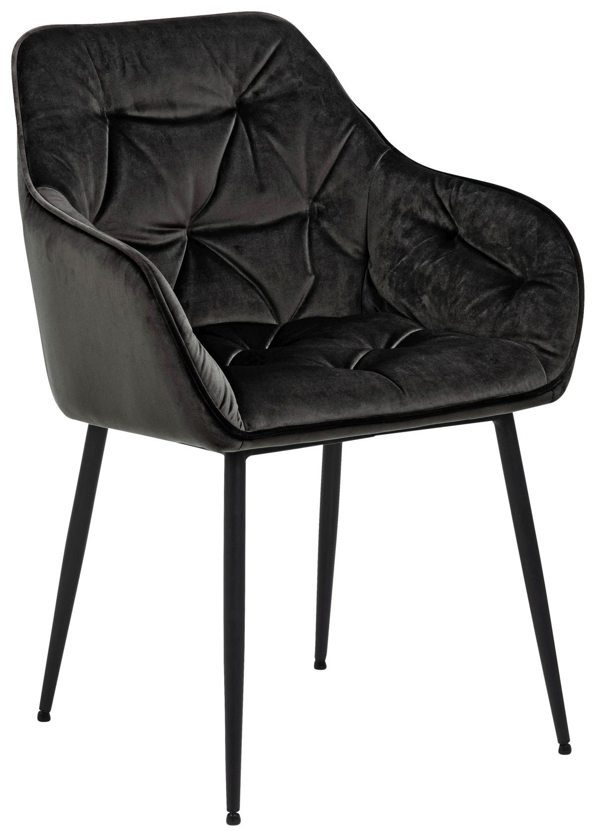 Armlehnstuhl Brooke Samtbezug Grau/Braun Gepolstert - Schwarz/Braun, Trend, Textil/Metall (58/83/55cm) - Livetastic