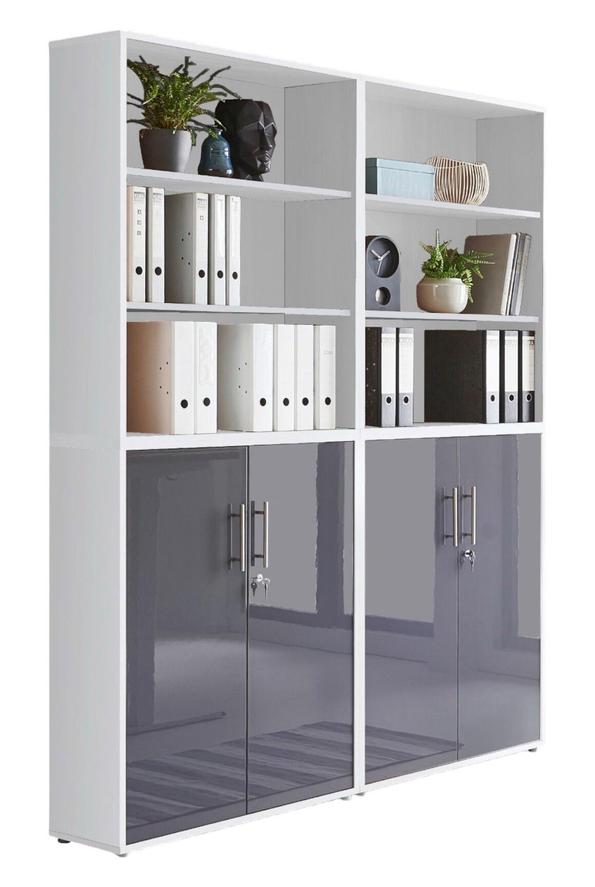 Office Edition B: 168,8 cm Weiß/Anthrazit - Anthrazit Hochglanz/Weiß, MODERN, Holzwerkstoff (168,8/227,2/33cm) - MID.YOU