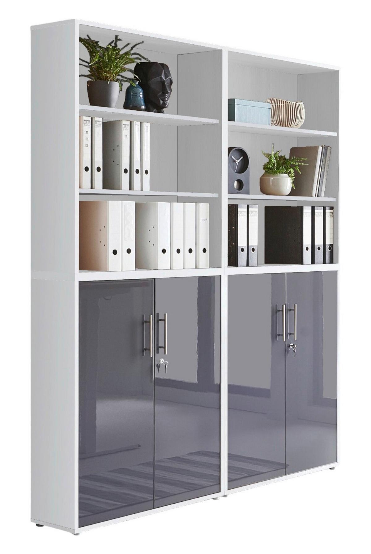 Office Edition B: 168,8 cm Weiß/Anthrazit - Anthrazit Hochglanz/Weiß, MODERN, Holzwerkstoff (168,8/227,2/33cm) - MID.YOU