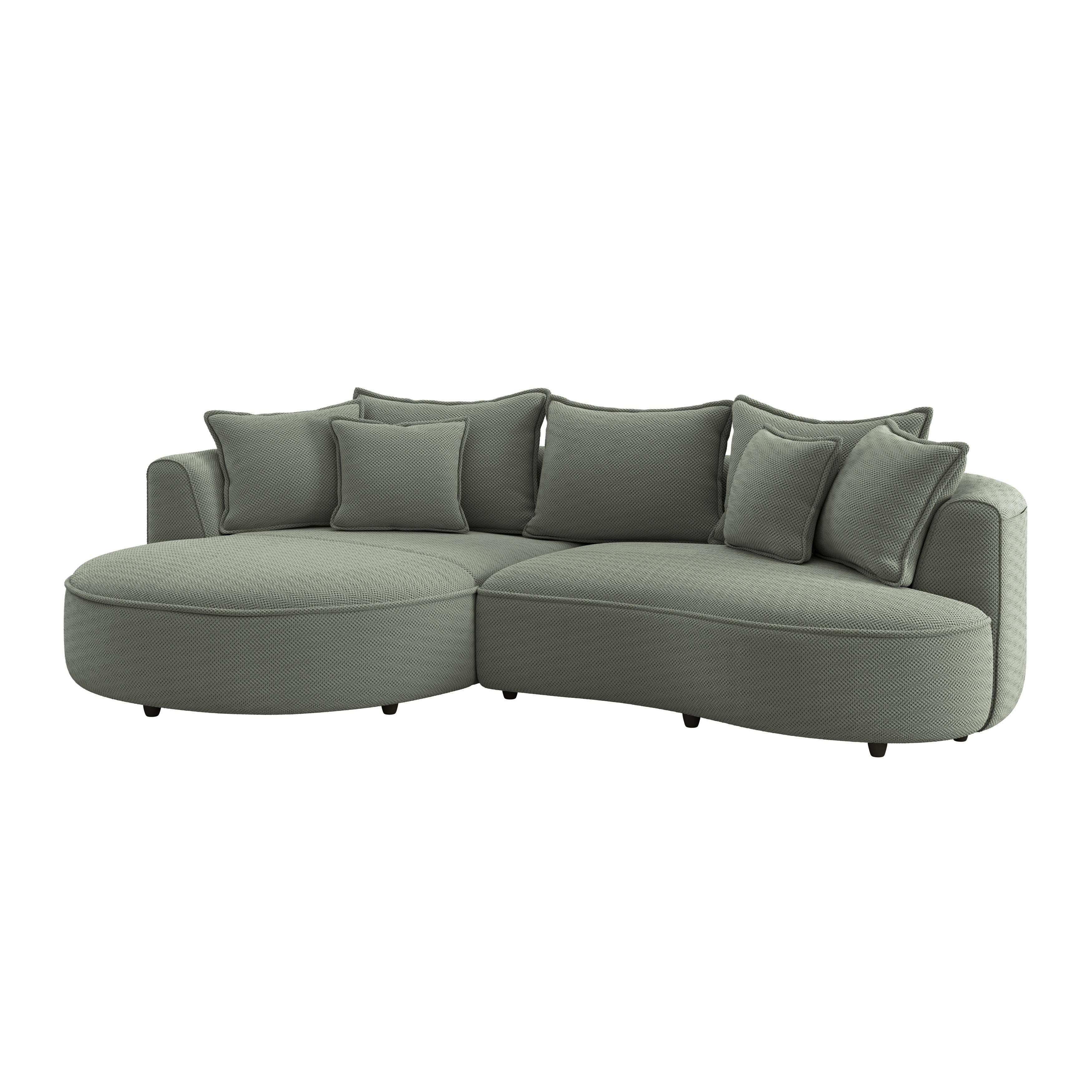 Rohová sedačka LEVI, pravá, zelená, se 7 polštáři - černá/zelená, Moderní, textil/plast (287/168cm)