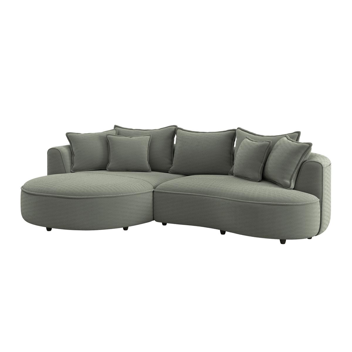 Rohová sedačka LEVI, levá, zelená, se 7 polštáři - černá/zelená, Moderní, textil/plast (168/287cm)