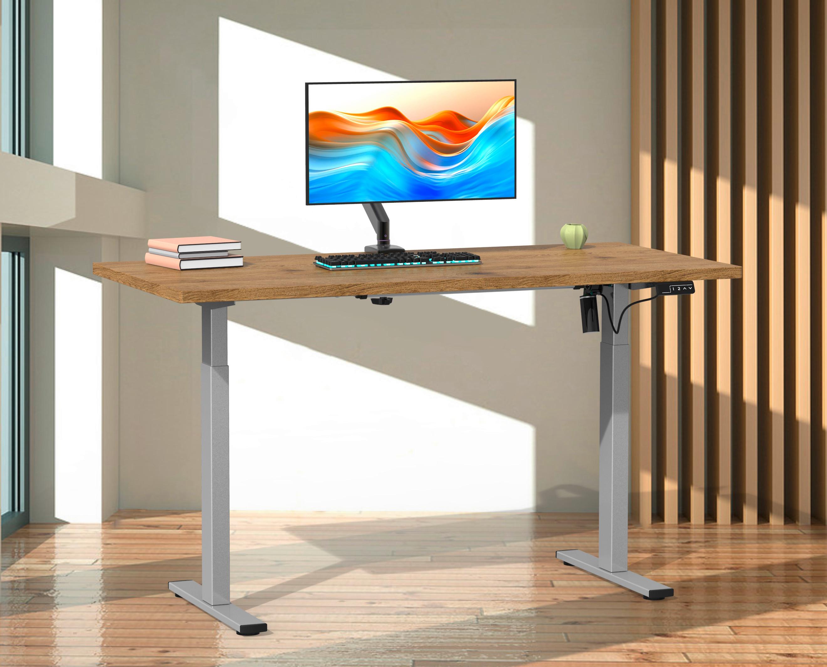 Schreibtisch E-lona Silberfarben/eiche D. B: 140cm - Honigeiche/Silberfarben, Design, Holzwerkstoff/Metall (140/71/80cm) - MID.YOU
