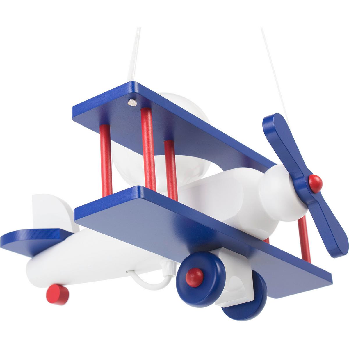 Kinderhängeleuchte Flugzeug H: 75 cm 1-Flammig - Blau/Rot, KONVENTIONELL, Holz (29/31/75cm)