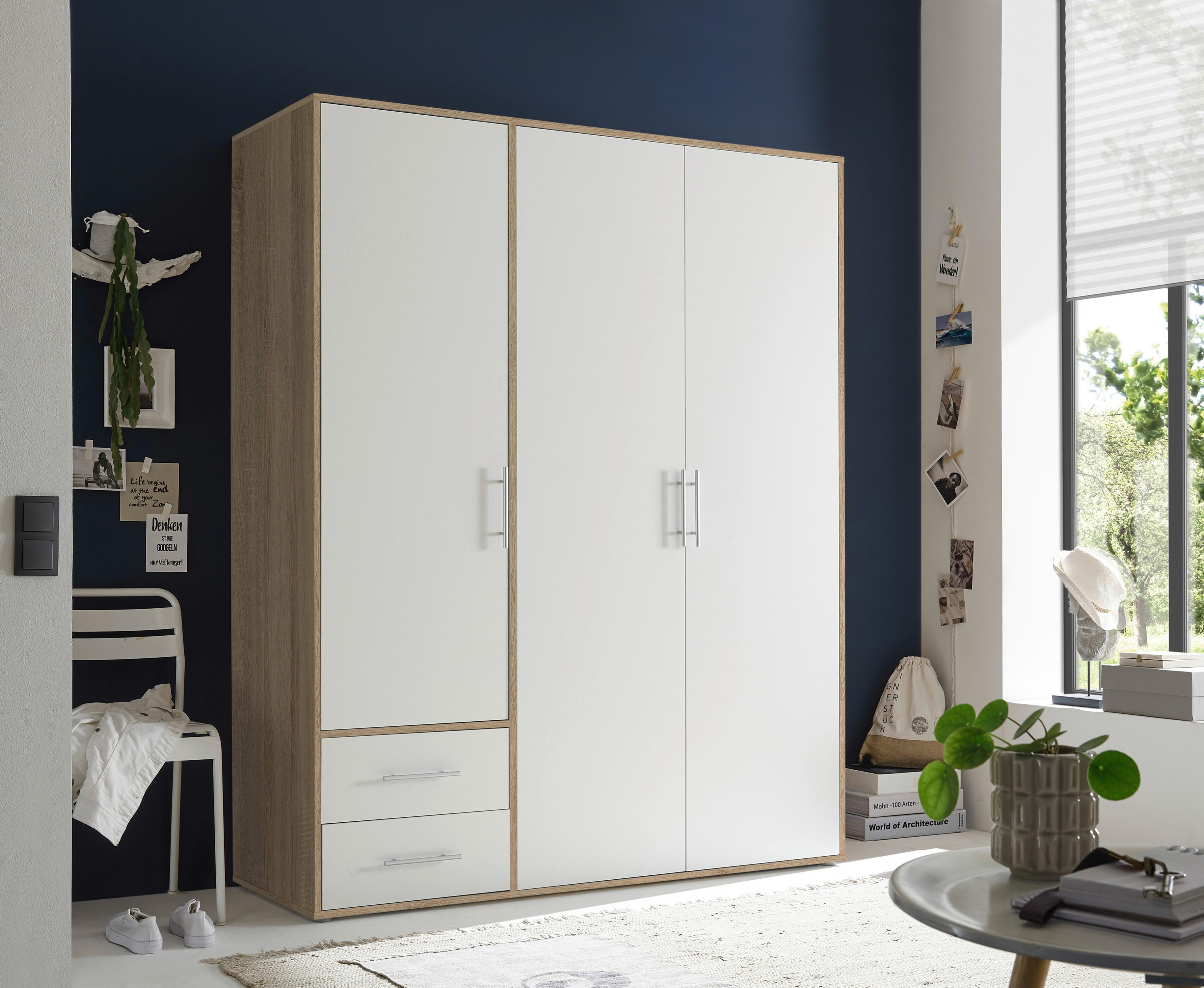 Skriňa s otočnými dverami VALENCIA 155cm - biela/dub sonoma, Modern, kompozitné drevo/plast (155/195/60cm) - MID.YOU