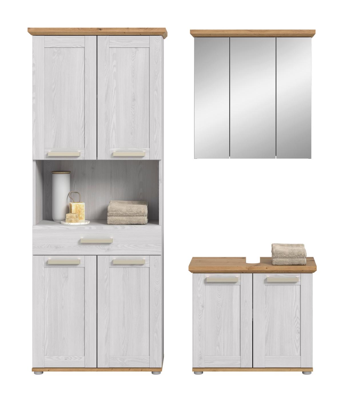 Badezimmer Verona Lärchefarben/Eiche D. B: 143cm - Silberfarben/Lärchefarben, Trend, Glas/Holzwerkstoff (143cm) - MID.YOU
