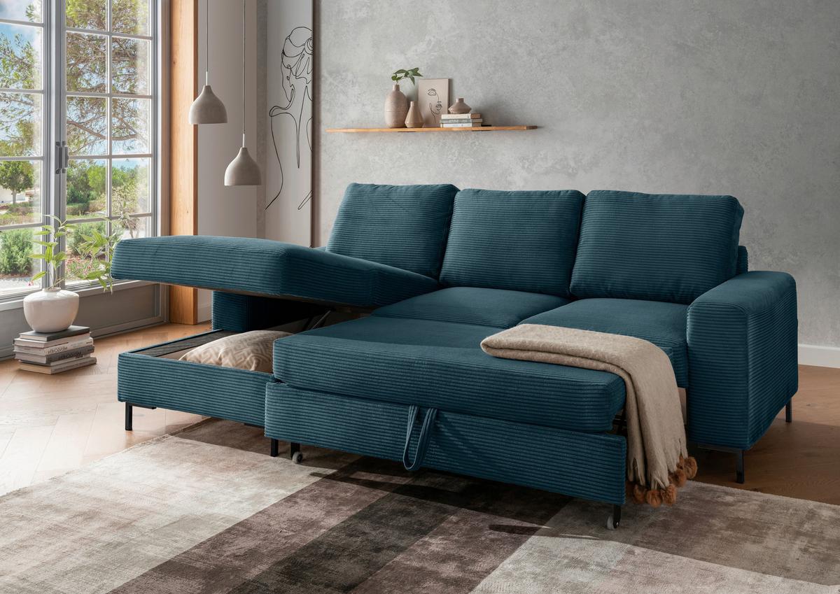 Eckschlafsofa Zona, Petrol S: 143x237 Cm - Petrol/Schwarz, KONVENTIONELL, Textil (143/237cm) - Livetastic