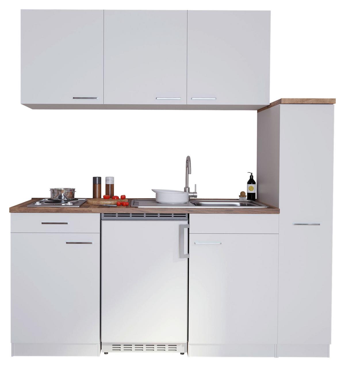 Küchenzeile Economy M. Geräten 180 Cm Weiß/nussbaum Dekor - Nussbaumfarben/Weiß, Basics, Holzwerkstoff (180cm) - Respekta