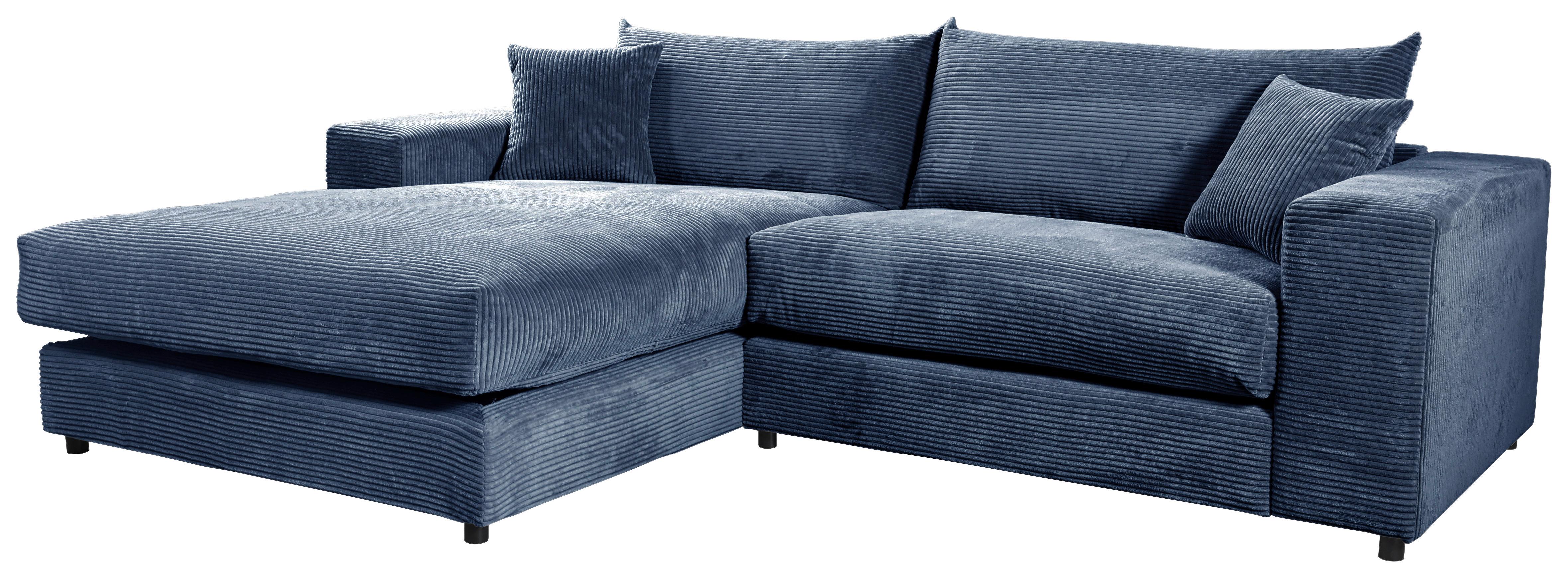 Ecksofa Funny S Links, Blau Schenkel: 180x265 cm - Blau/Schwarz, Basics, Textil (180/265cm) - Livetastic