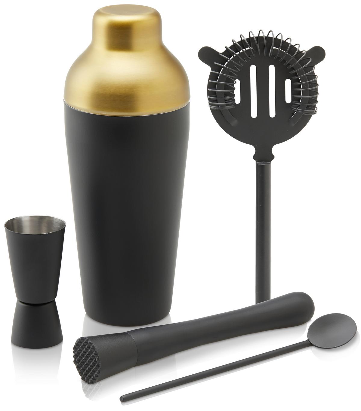 SADA NA PRÍPRAVU KOKTAILOV GLAMOUR - čierna/zlatá, Modern, kov/plast - Premium Living