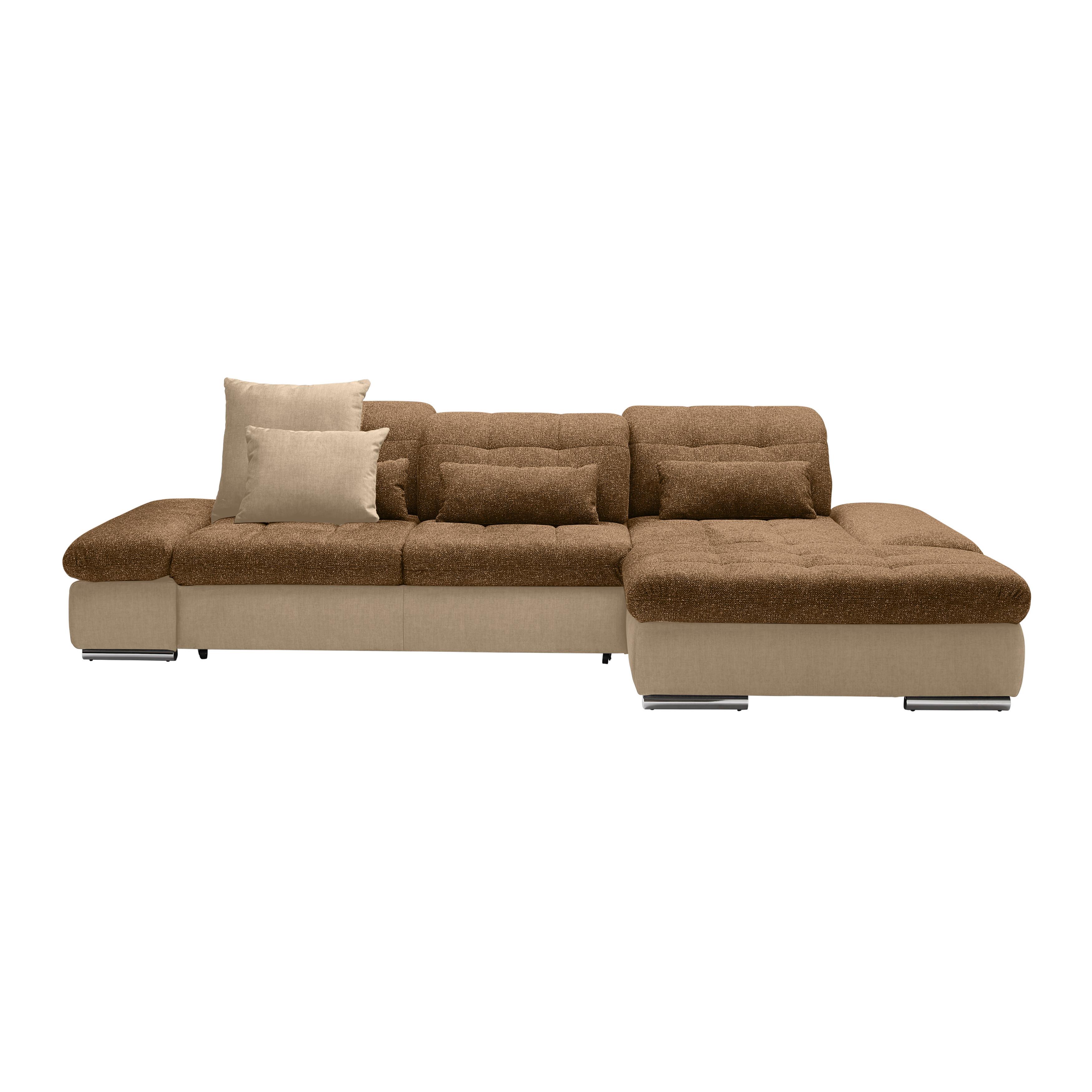 Rohová sedačka SANFINO, pravá, šedohnědá / koňaková - barvy chromu/koňaková, Konvenční, kov/dřevo (305/79-96/199cm) - Premium Living