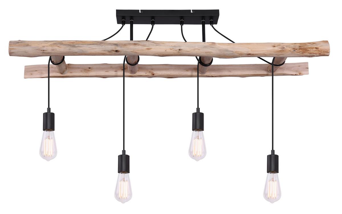 Deckenleuchte H: 80 cm 4-Flammig, Holzleiter - Schwarz/Naturfarben, Natur, Holz/Metall (115/30/80cm) - Globo