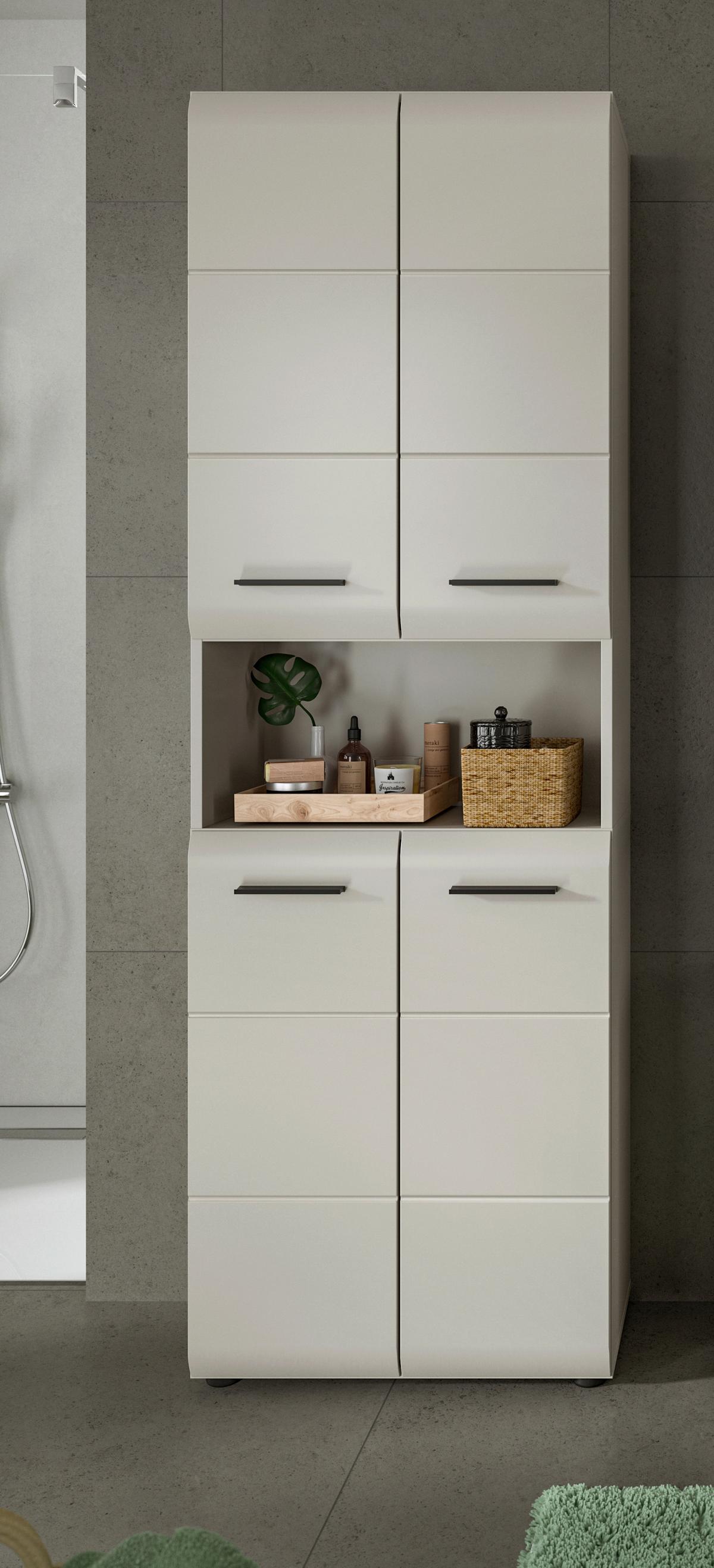 HOCHSCHRANK Ice Kaschmir B: 60cm - Kaschmir/Schwarz, Trend, Holzwerkstoff (60/185/30cm) - MID.YOU