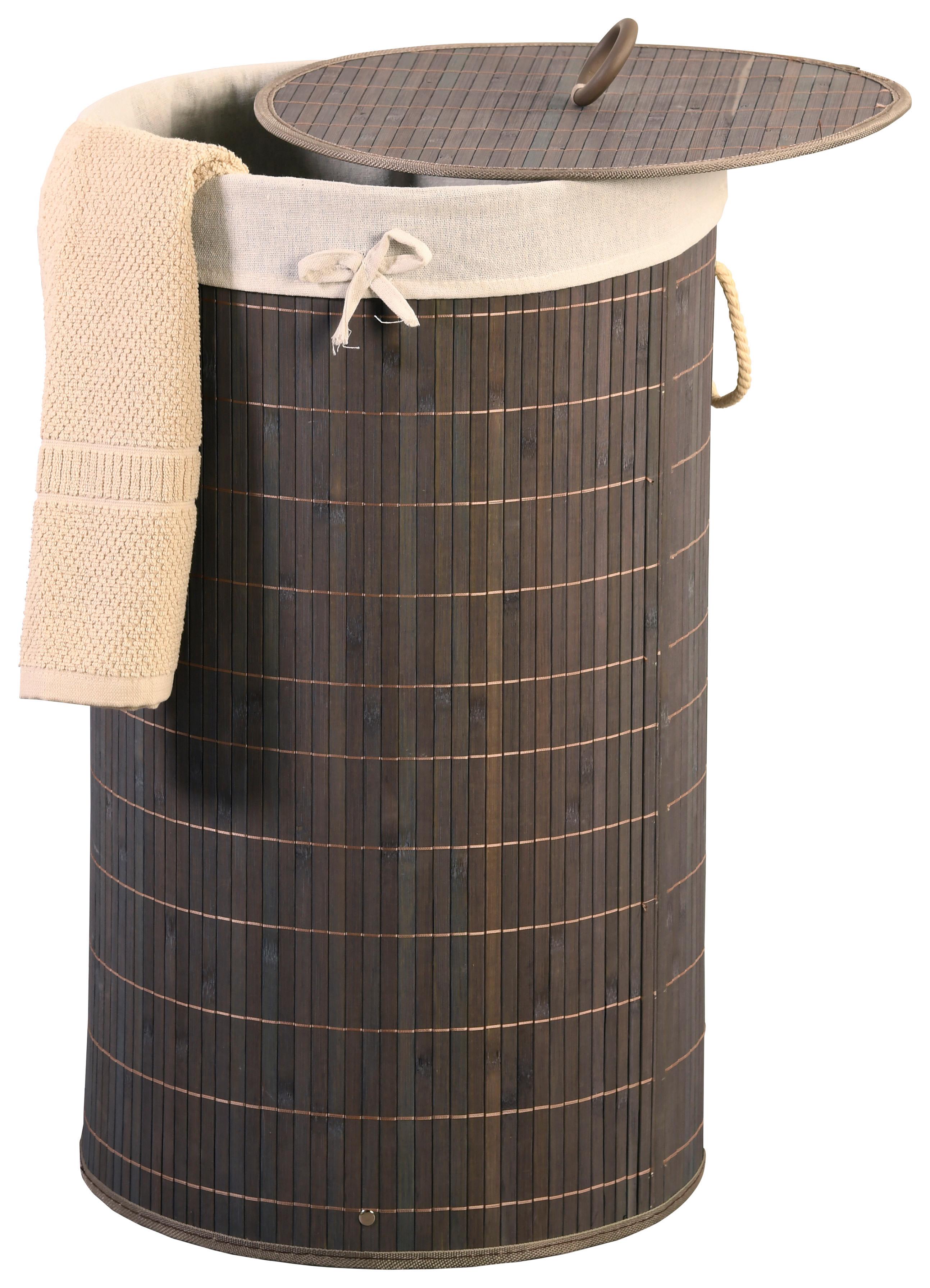 Wäschekorb Bambus Grau 35x35x60 cm - Creme/Grau, Basics, Holz/Textil (35/35/60cm) - Kesper