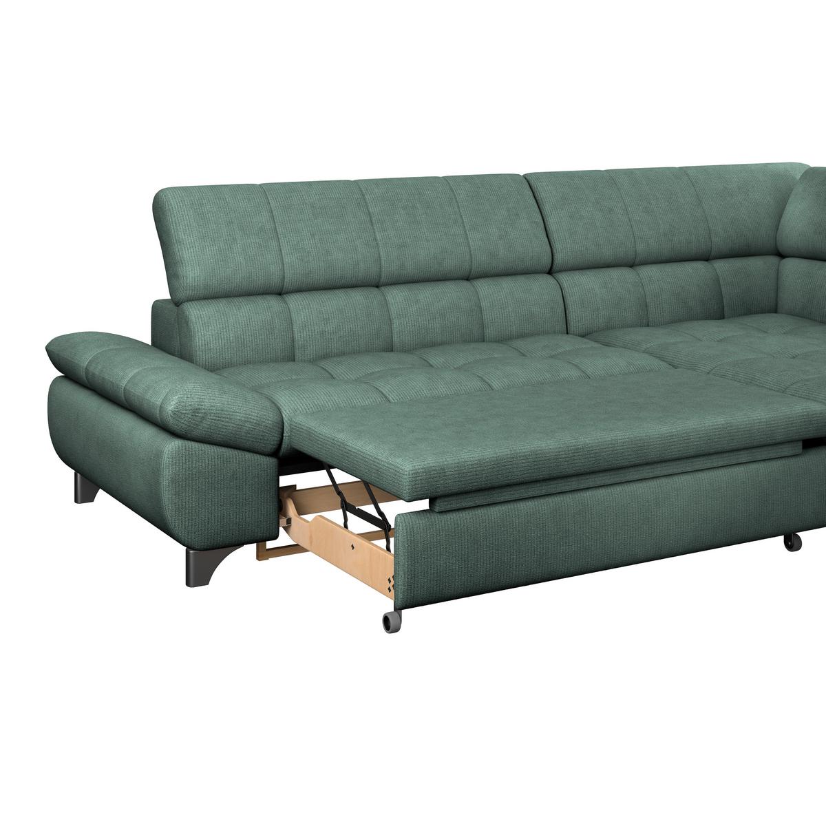 Ecksofa Mit Schlaffunktion Gemini Grün 312x234 Cm - Chromfarben/Dunkelgrün, KONVENTIONELL, Textil (312/234cm)