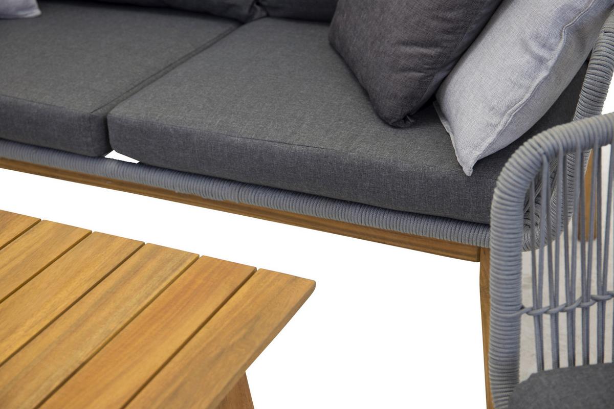 Loungegarnitur 4-Tlg Chania Holz/Metall/Textil mit Kissen - Grau/Akaziefarben, KONVENTIONELL, Holz/Textil (164/75null) - Gardenson