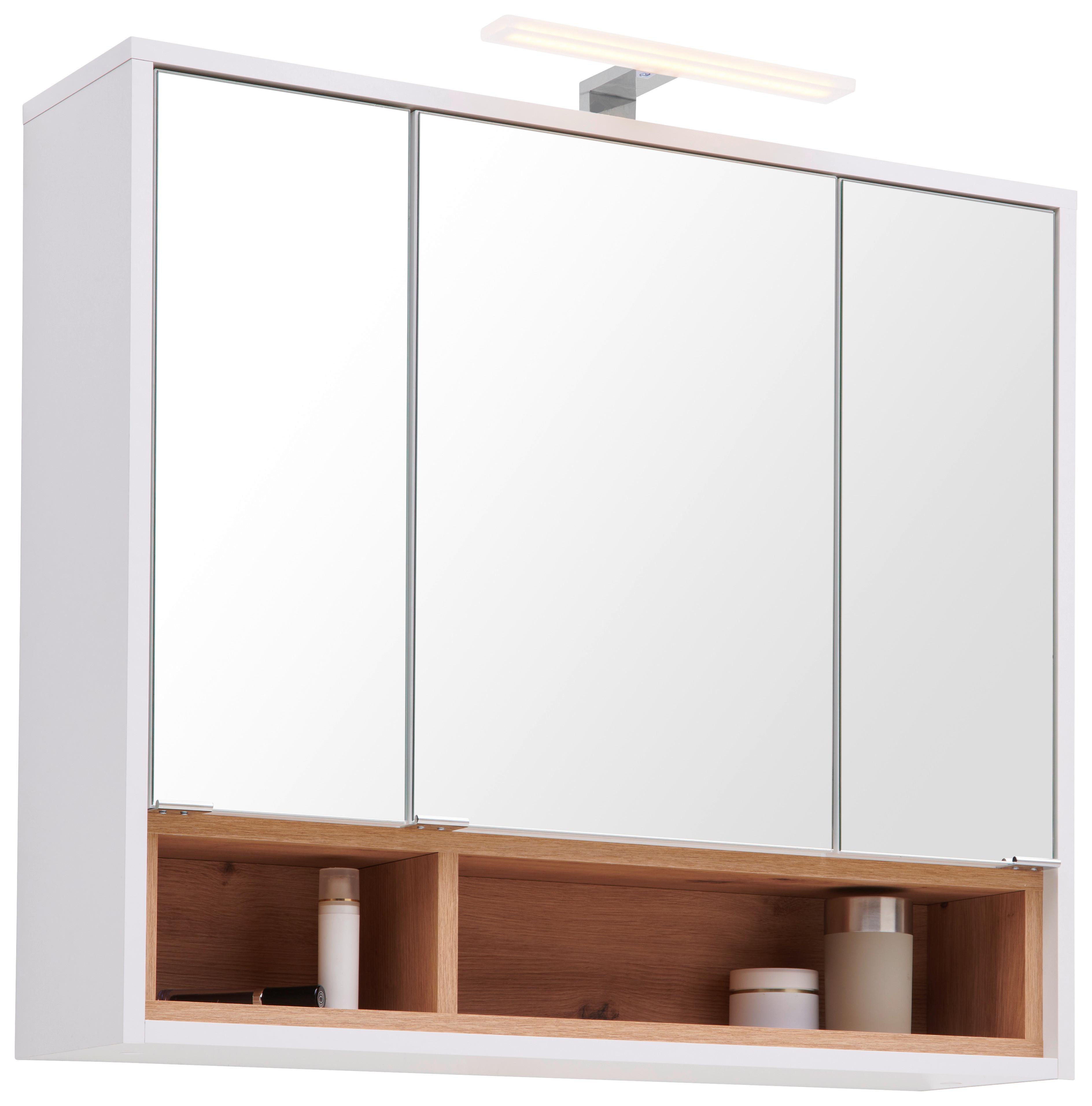 Spiegelschrank Milano Mit Led 3-Türig BxHxT: 80x72x23 cm - Weiß, MODERN, Holzwerkstoff (80/72/23cm)