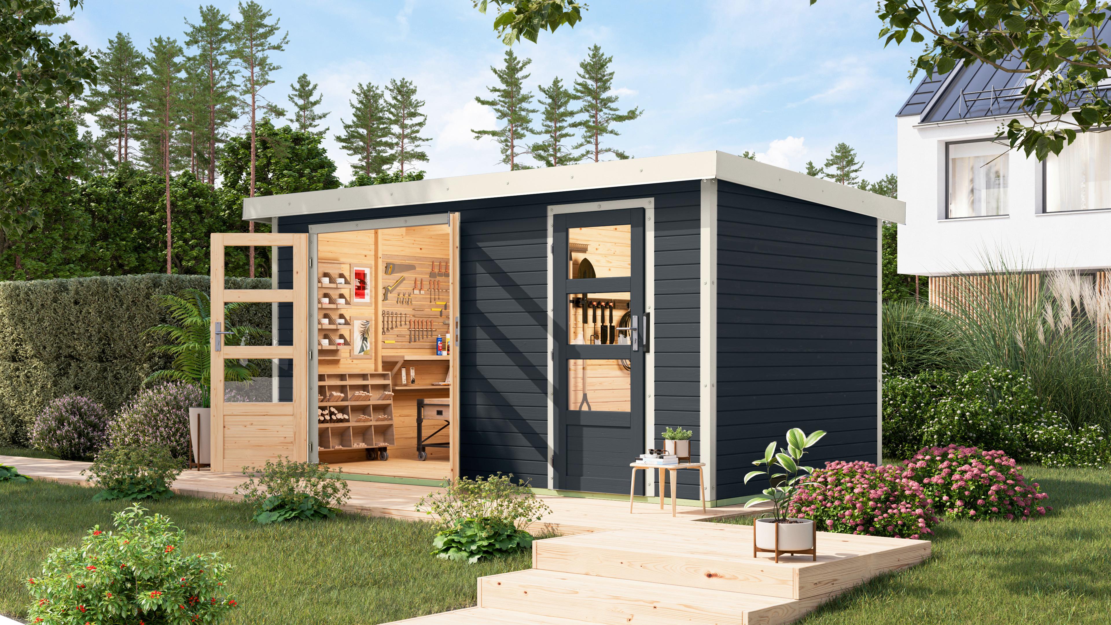 Gartenhaus Gaia 2 C 40109 Gaia 2 C - Anthrazit/Weiß, Basics, Holz/Metall (400/209/213cm)