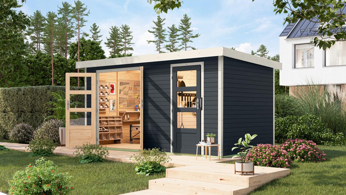 Gartenhaus Gaia 2c 40121 Gaia 2 C - Anthrazit/Weiß, Basics, Holz (400/209/213cm)