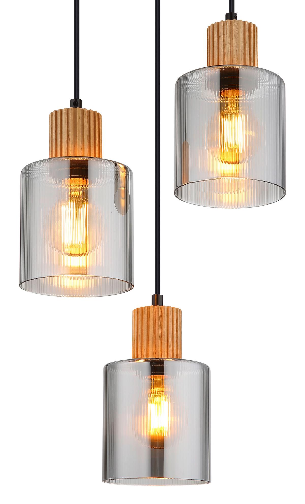 Hängeleuchte 15768-3h - Dunkelbraun/Schwarz, Natur, Glas/Holz (30/120cm) - Globo