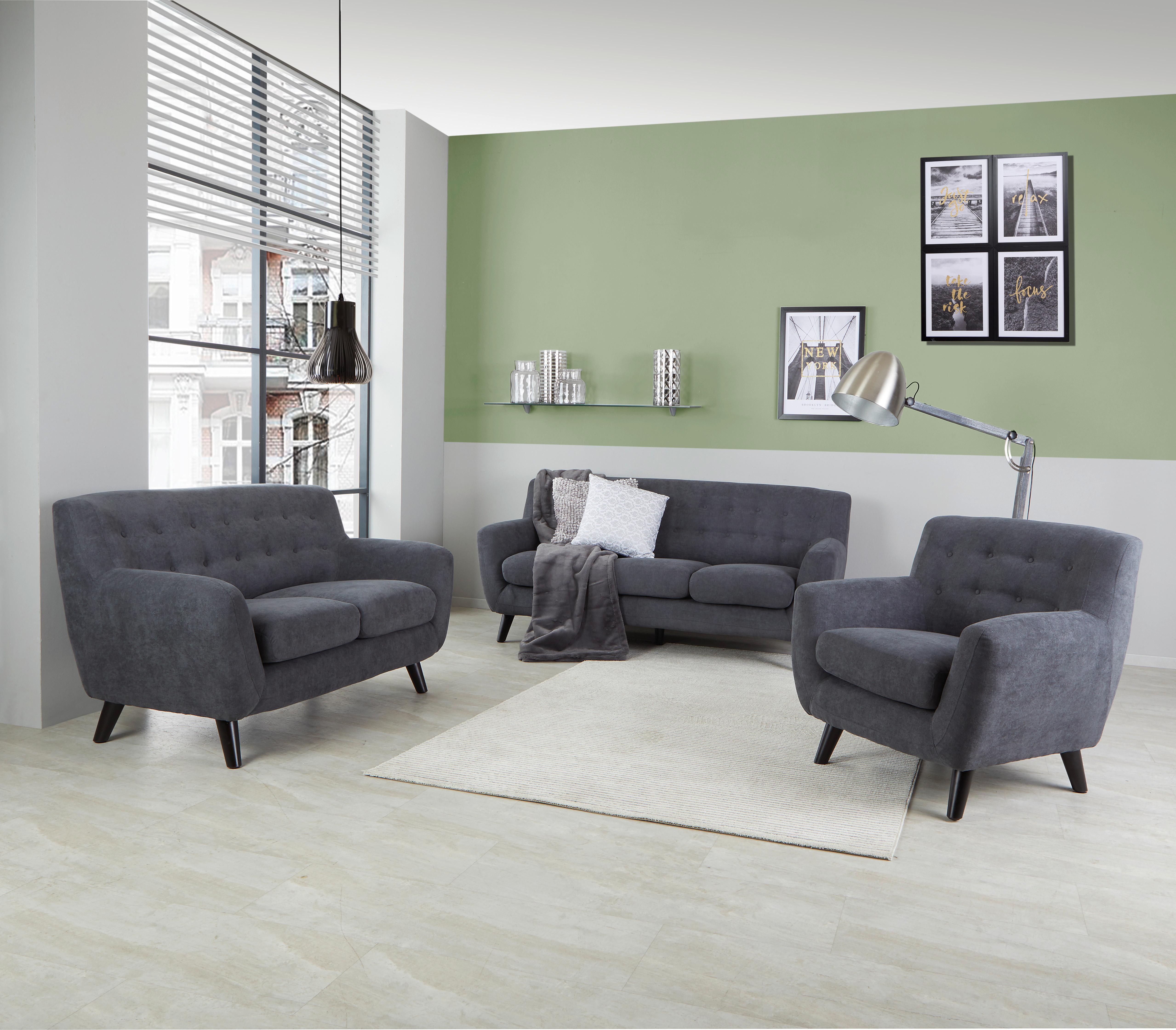 2-Sitzer-Sofa Monaco Dunkelgrau - Dunkelgrau/Schwarz, MODERN, Textil (134/82/80,5cm) - Luca Bessoni