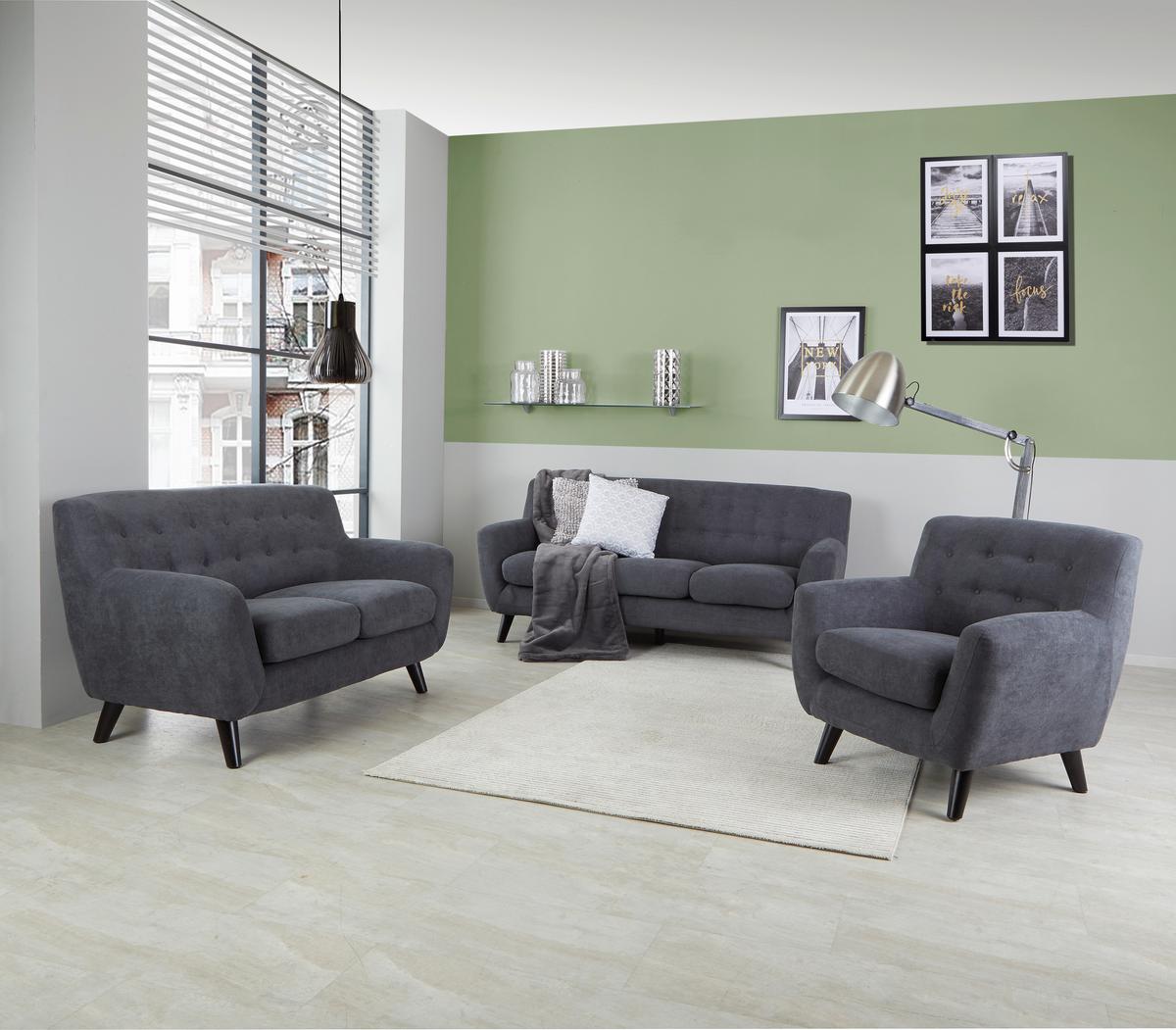 2-Sitzer-Sofa Monaco Dunkelgrau - Dunkelgrau/Schwarz, MODERN, Textil (134/82/80,5cm) - Luca Bessoni