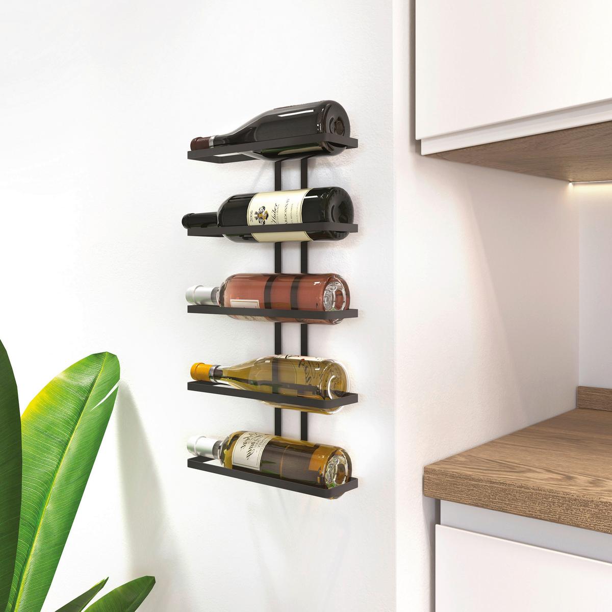 Weinregal Metall Schwarz Flaschen: 5 Bxh: 24x9 Cm - Schwarz, Basics, Metall (24/9/44cm)