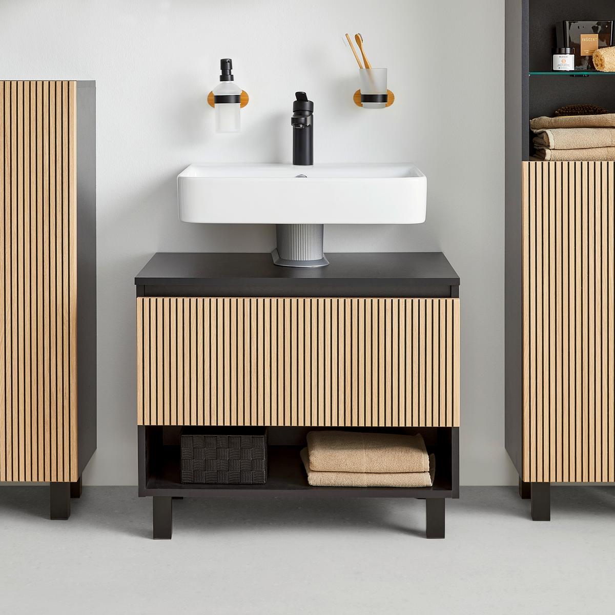 Skrinka pod umývadlo VENEZIA - čierna/farba duba, Lifestyle, kompozitné drevo (70/60/45cm) - Mömax