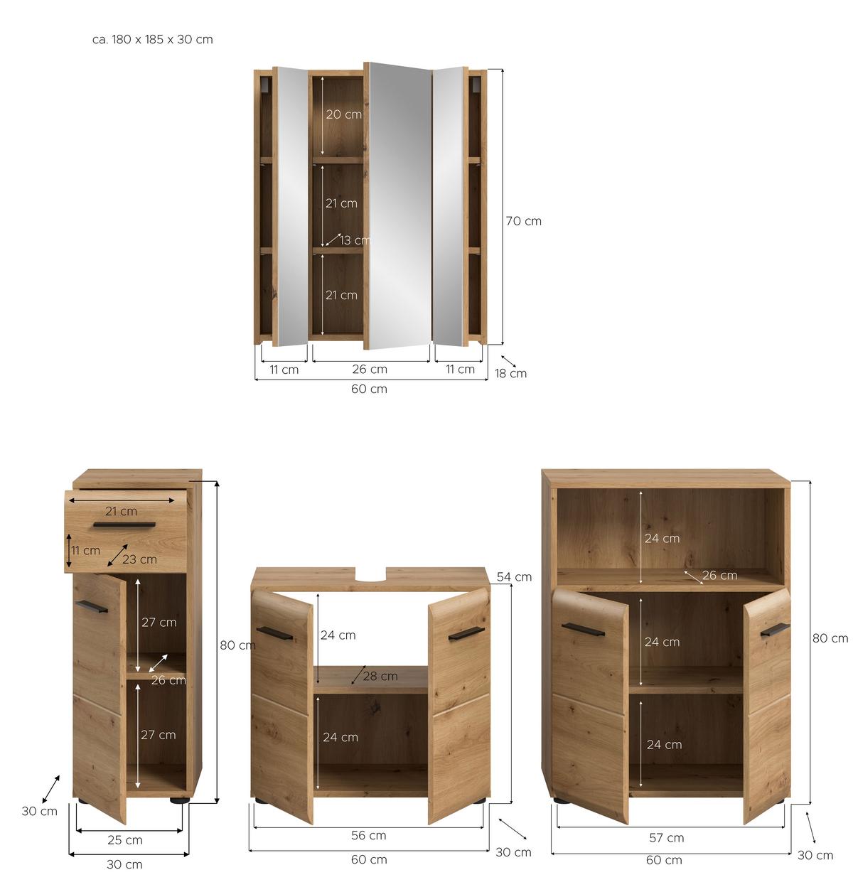 Badezimmer Ice Eiche Artisan Dekor B: 150cm - Schwarz/Eiche Artisan, Basics, Holzwerkstoff (150cm) - MID.YOU