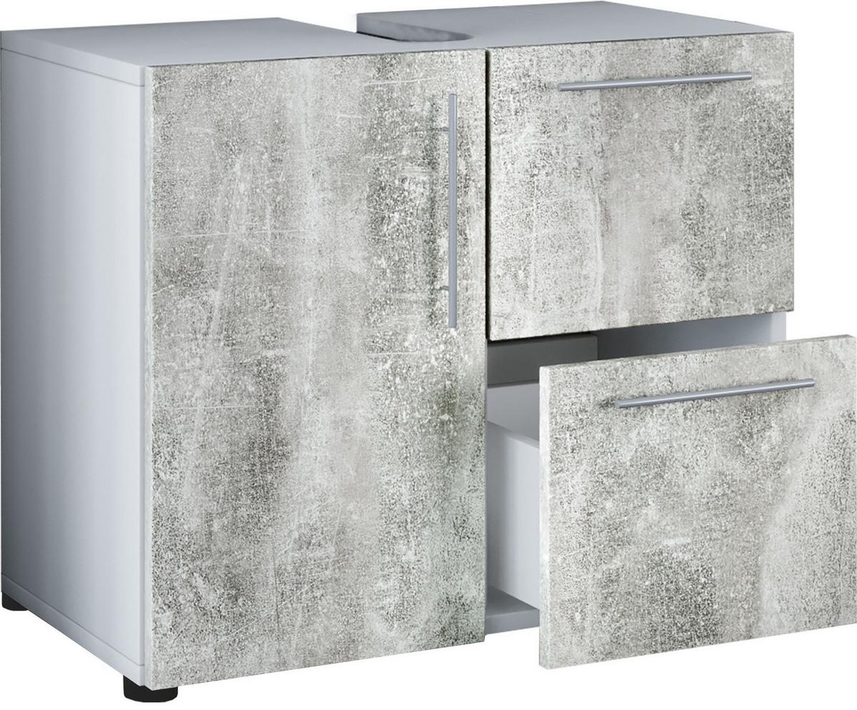 Waschbeckenunterschrank Flandu B: 61 Cm Betonoptik - Weiß/Grau, Basics, Holzwerkstoff (61/51/30cm) - MID.YOU