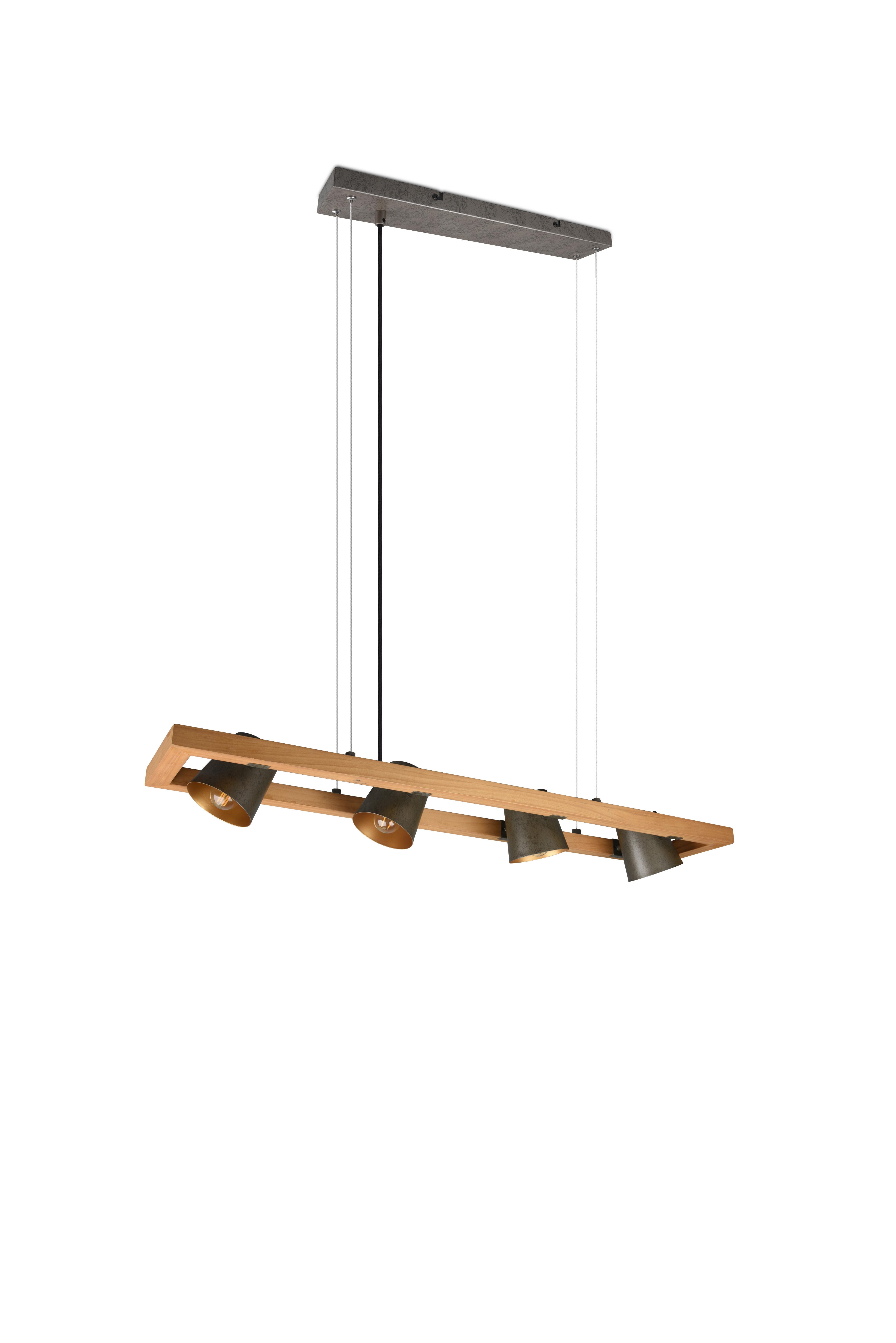 Hängeleuchte Bell H: 150 cm 4-Flammig, Glockendesign - Nickelfarben, Natur, Holz/Metall (100/150/21cm) - Trio Leuchten