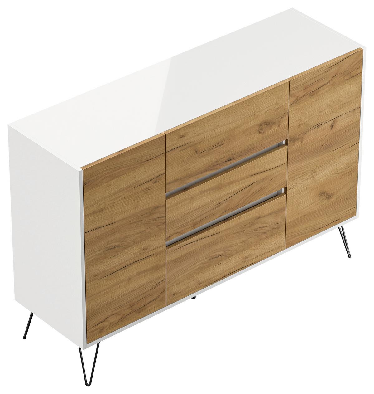 Sideboard Posseik Industrial Eichefarben/Weiß B: 140 cm - Elfenbein/Eichefarben, Design, Holzwerkstoff (140/93,6/42cm) - P & B